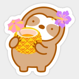 Cute Tropical Pineapple Drink Sloth Sticker